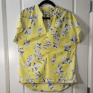 CAbi Yellow and Blue Floral Blouse Small